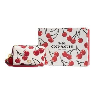 COACH Boxed Essential Cherry Print Leather Cosmetic Pouch NEW IN BOX